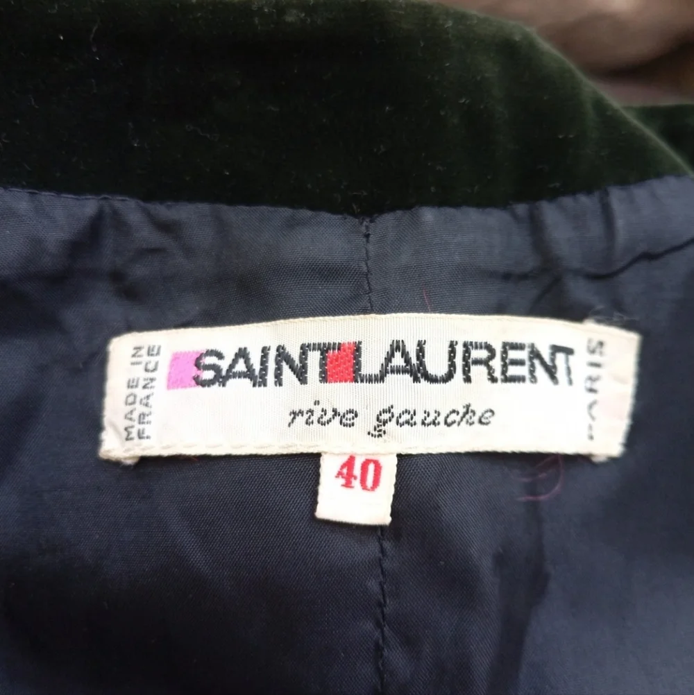 🤍 Saint Laurent vintage 1970s dark green velvet Victorian-inspired blaze - Picture 5 of 10
